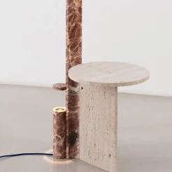 MMOOS. Side Tables<Mostro Ii Rosa Peralba Marble And Travertine With Built-In Lamp Side Table