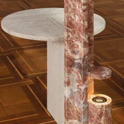 MMOOS. Side Tables<Mostro Ii Rosa Peralba Marble And Travertine With Built-In Lamp Side Table