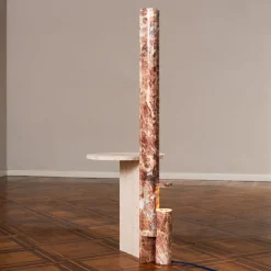 MMOOS. Side Tables<Mostro Ii Rosa Peralba Marble And Travertine With Built-In Lamp Side Table
