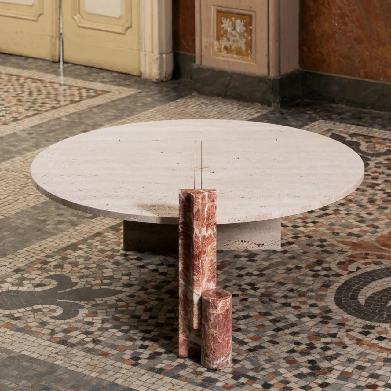 MMOOS. Coffee Tables<Mostro Iv Rosa Peralba Marble And Travertine Coffee Table