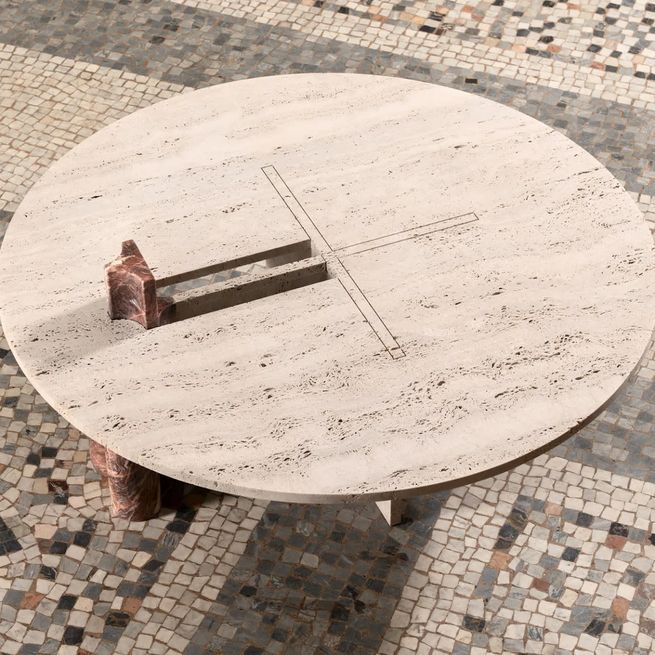 MMOOS. Coffee Tables<Mostro V Travertine And Rosa Peralba Marble Coffee Table