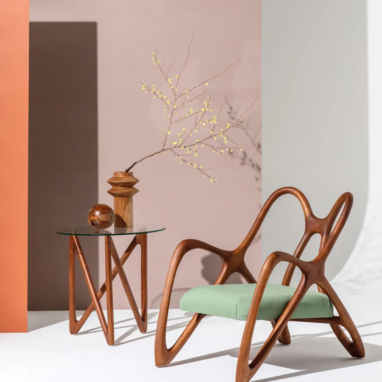 Il Giardino di Legno Outdoor Coffee Tables<Nanto Round Wood Outdoor Side table with Glass Top