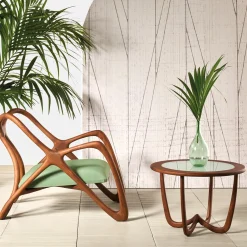 Il Giardino di Legno Outdoor Coffee Tables<Nanto Round wood Outdoor Coffee Table with glass top