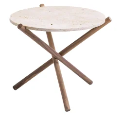 Veltha Outdoor Stone Design Side Tables<Naturam Beige Travertine Stone With Canaletto Walnut Legs Side Table