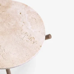 Veltha Outdoor Stone Design Side Tables<Naturam Beige Travertine Stone With Canaletto Walnut Legs Side Table