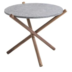 Veltha Outdoor Stone Design Outdoor Coffee Tables<Naturam gray peperino stone with wooden legs side table