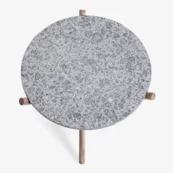 Veltha Outdoor Stone Design Outdoor Coffee Tables<Naturam gray peperino stone with wooden legs side table