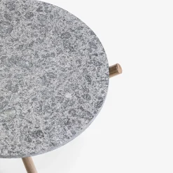 Veltha Outdoor Stone Design Outdoor Coffee Tables<Naturam gray peperino stone with wooden legs side table