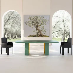 Cupioli Dining Tables<Nature Rectangular Green & Golden Wooden Dining Table
