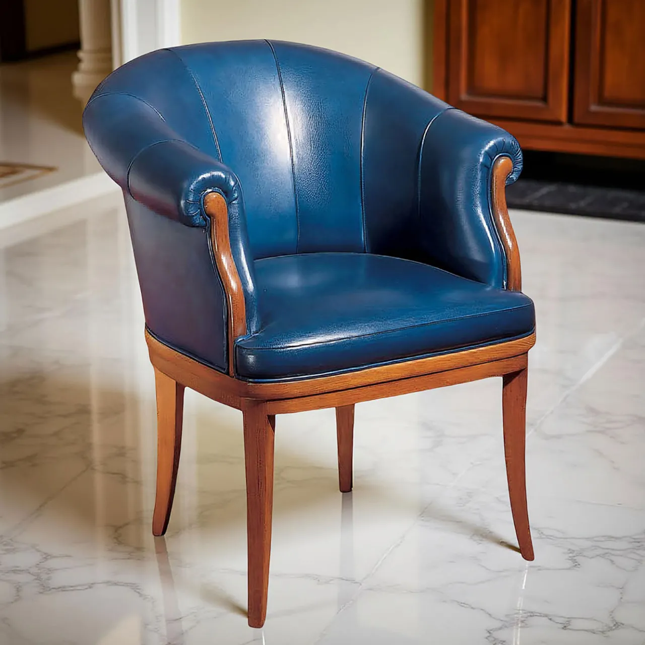 Marzorati Office Chairs<Navy Blue Leather Armchair