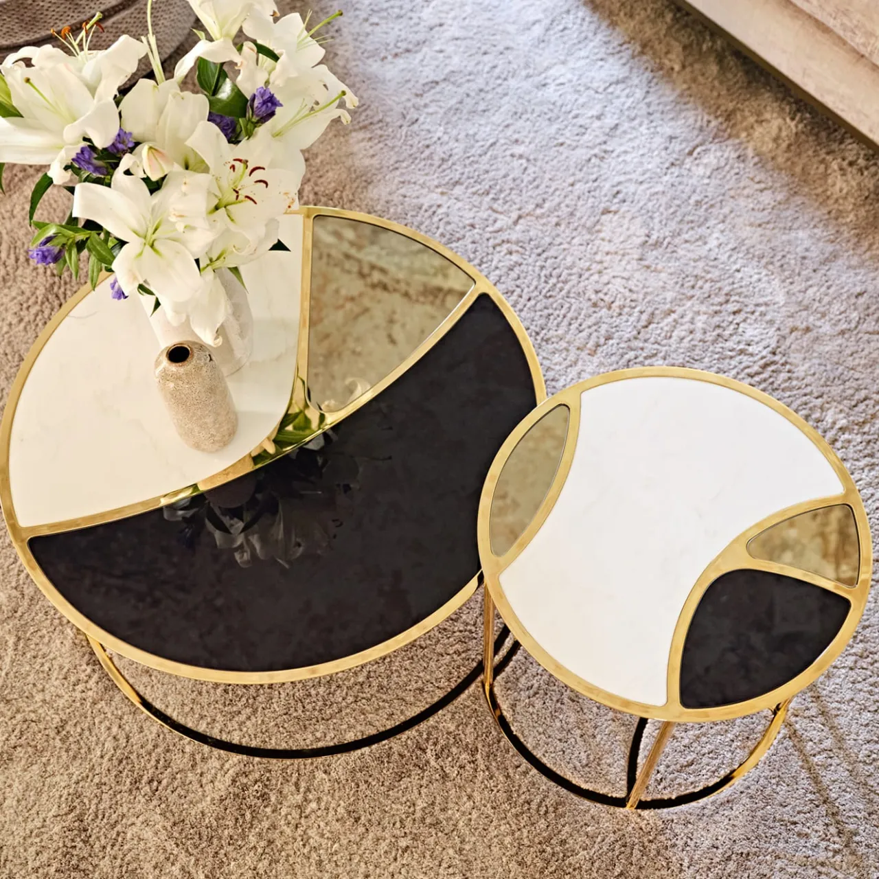 Black Tie Nesting Tables<Nilo Set of 2 Calacatta Marble & Glass NestingTables