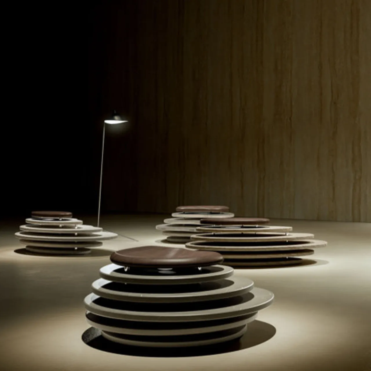 Kreoo Stools<Oasi N.1 Seating in Travertino Paglierino and Aged Larch