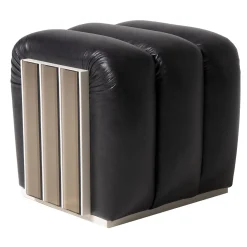 Mantellassi 1926 Ottomans & Poufs<Ola black leather pouf with mirrors