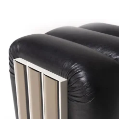 Mantellassi 1926 Ottomans & Poufs<Ola black leather pouf with mirrors