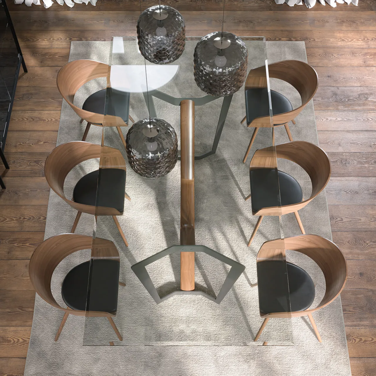 Tonin Casa Dining Tables<Oliver Transparent Glass & Walnut Canaletto Dining Table
