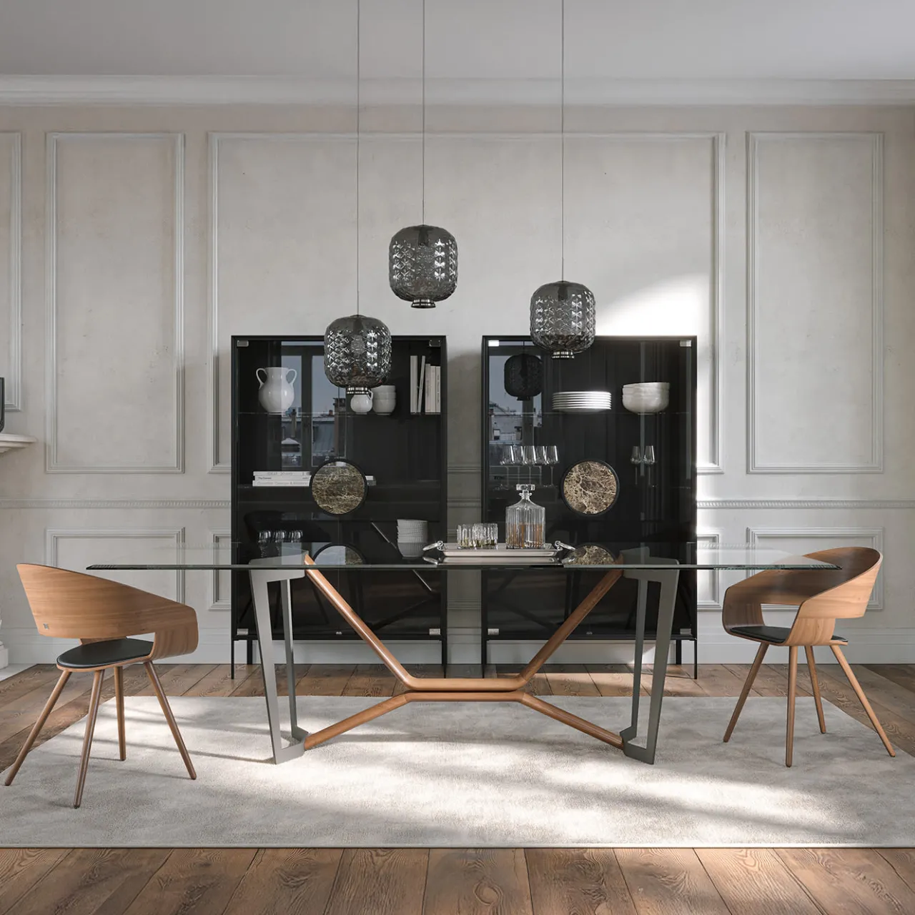 Tonin Casa Dining Tables<Oliver Transparent Glass & Walnut Canaletto Dining Table