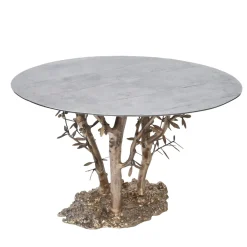 Officine Salvetti Dining Tables<Olivo lost-wax cast bronze Dining Table with a natural aluminum cast top