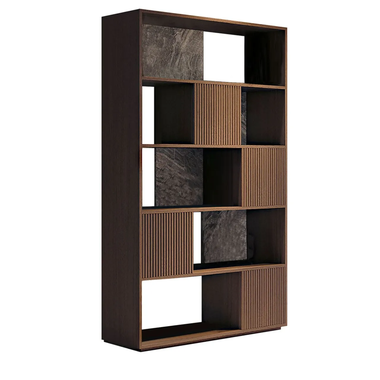 Bamax Bookcases<Opale Channeled Walnut Bookcase