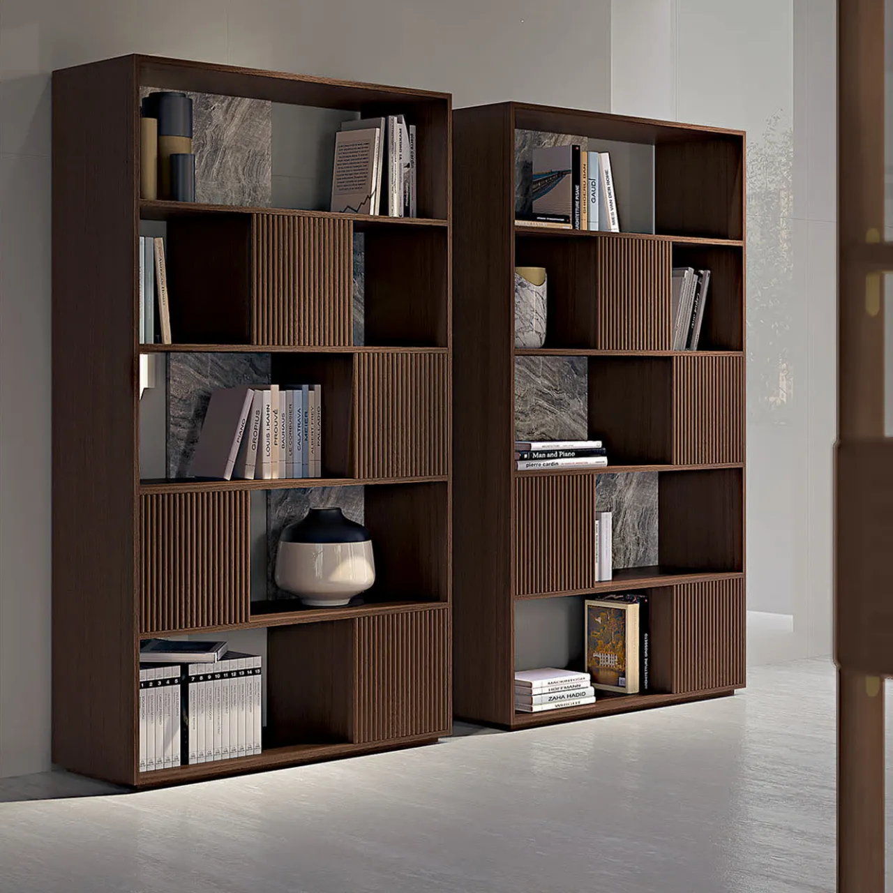 Bamax Bookcases<Opale Channeled Walnut Bookcase