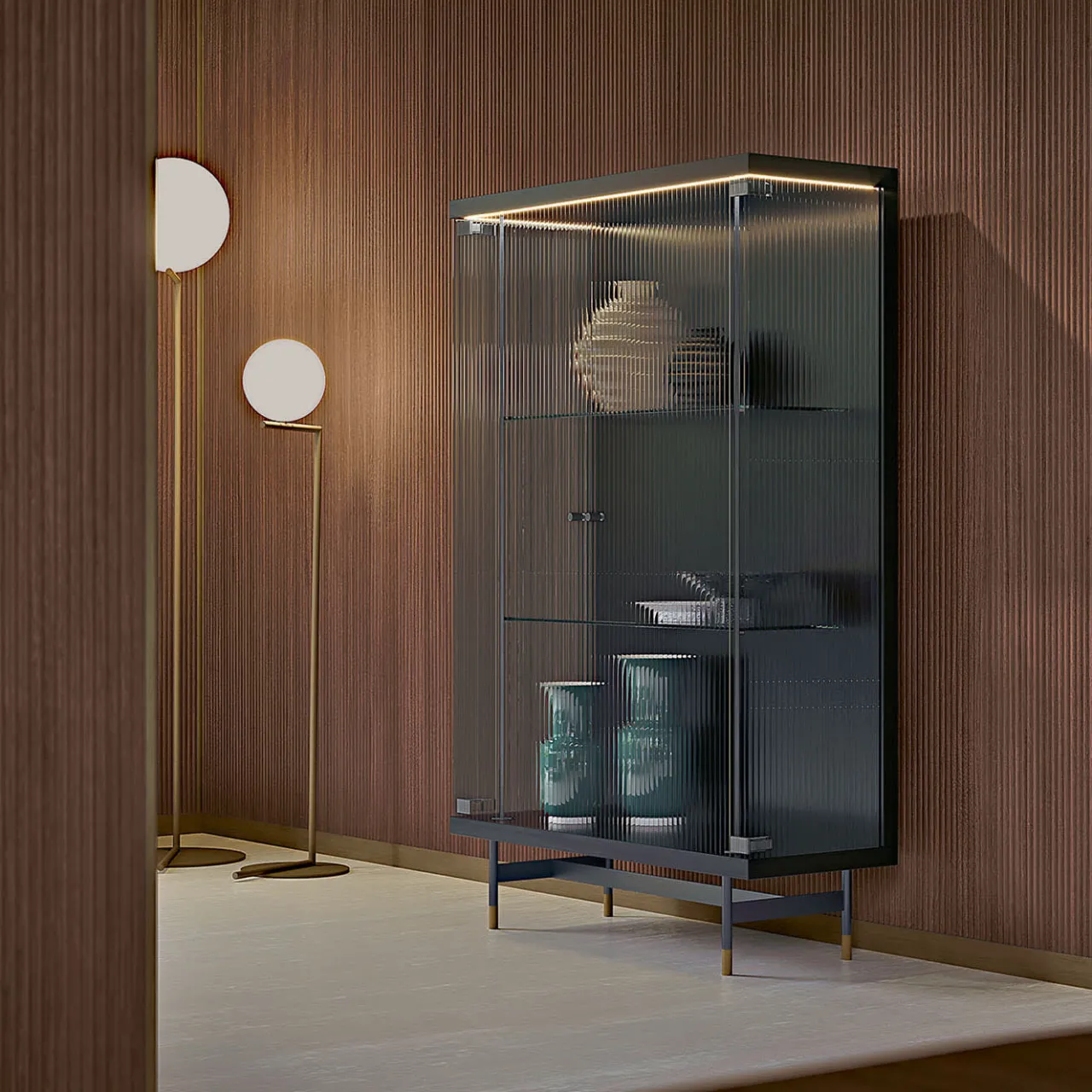 Bamax Cabinets<Opale 2-Door Channeled Glass Cabinet