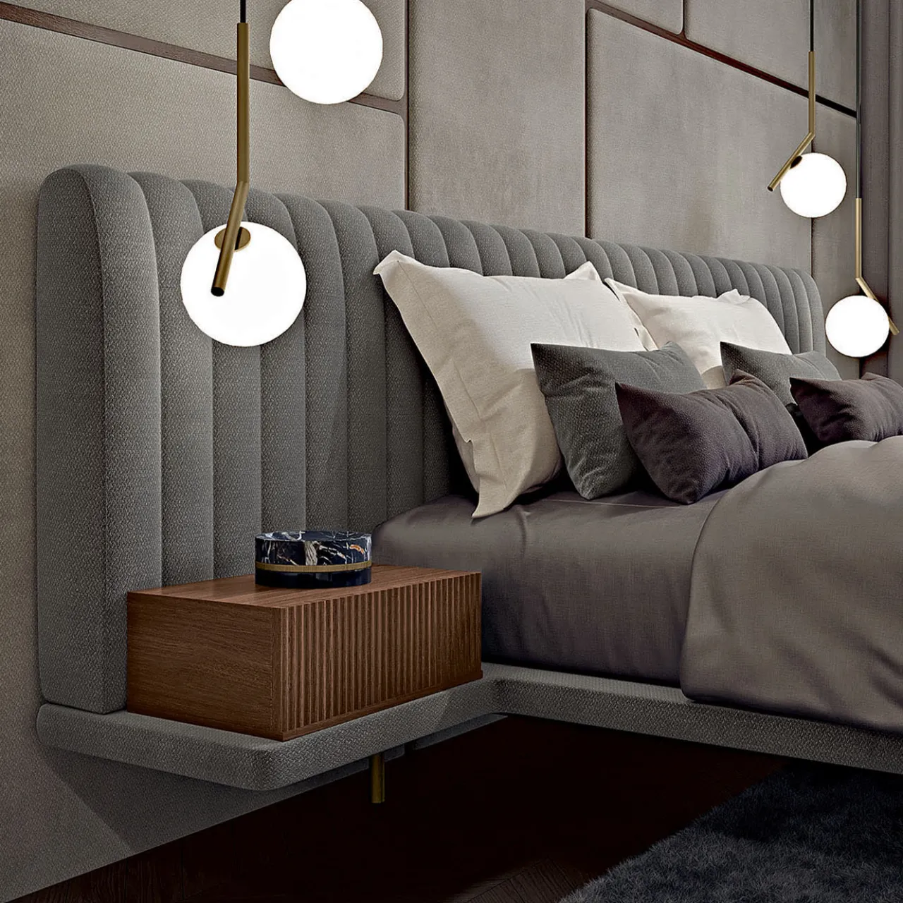 Bamax Beds<Opale Large Channeled Gray Double Bed