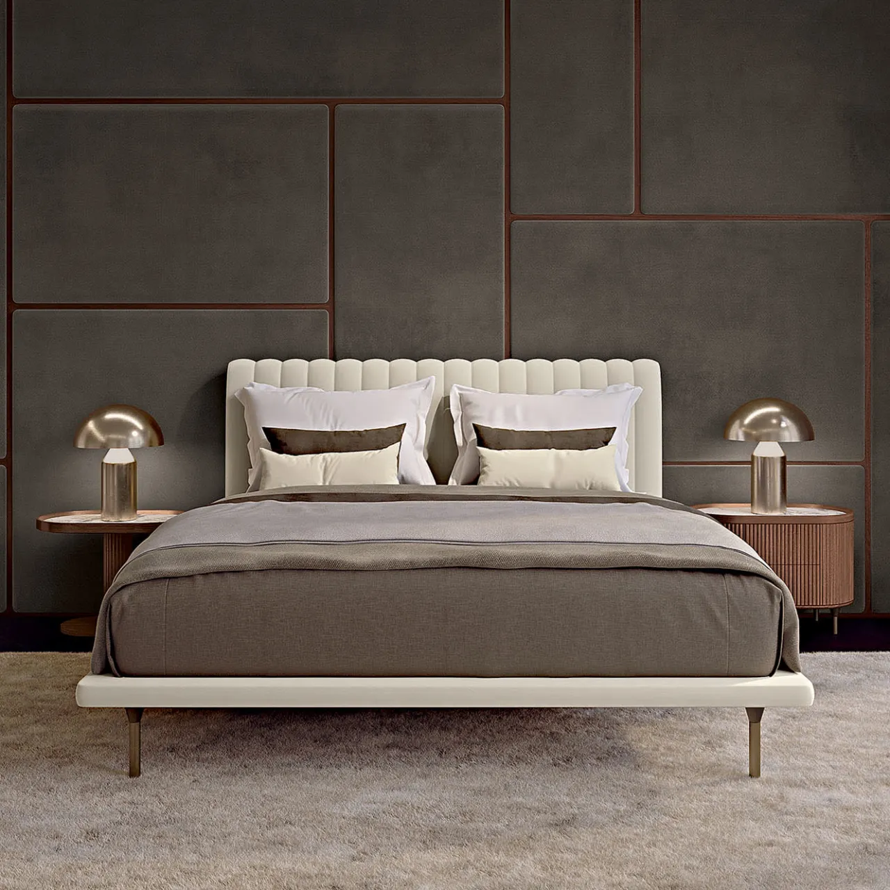 Bamax Beds<Opale Small Channeled Beige Double Bed