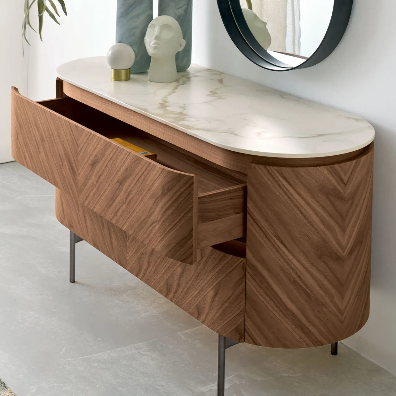 Modesign Dressers<Opera Dresser in Walnut Canaletto with Calacatta Ceramic Top