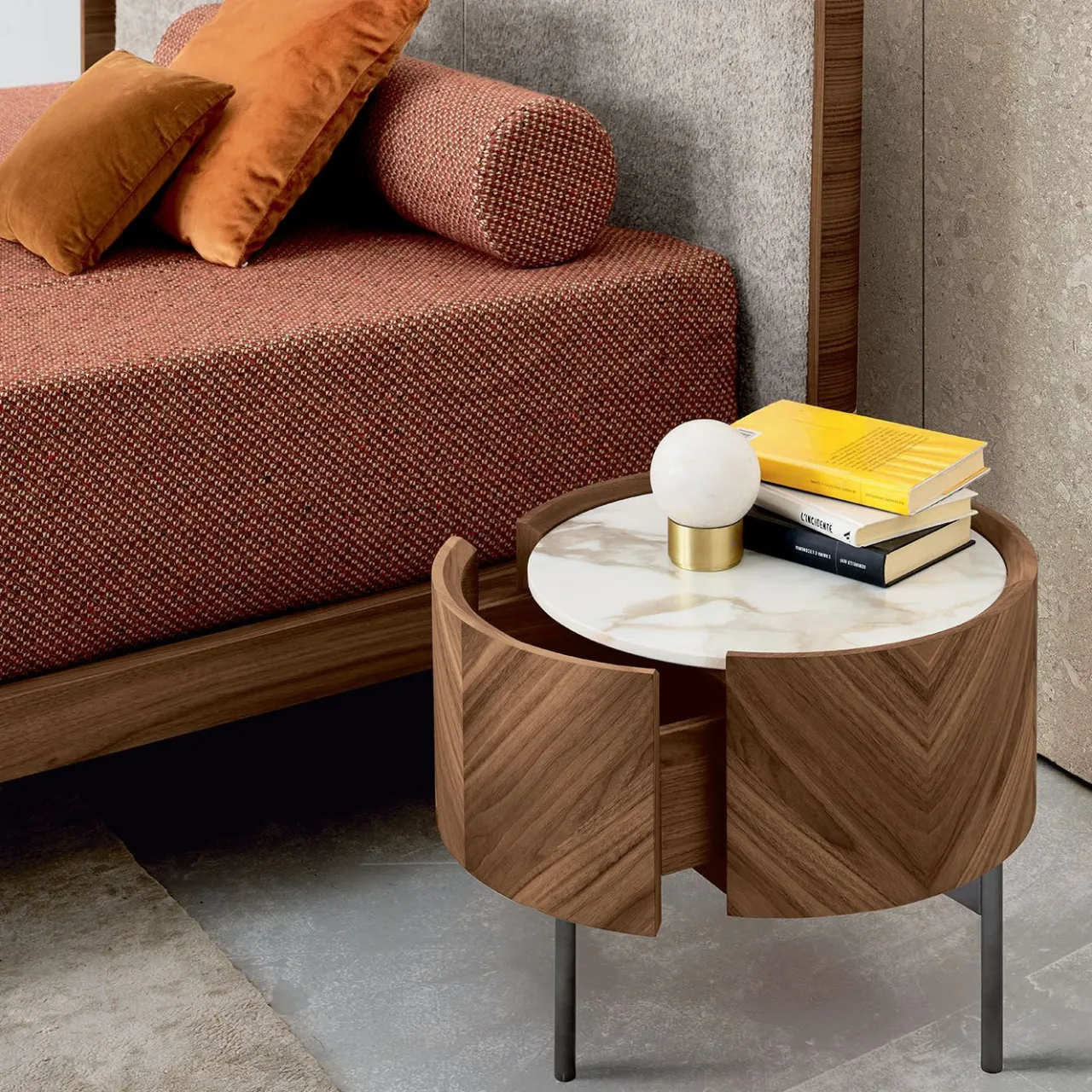 Modesign Nightstands<Opera Nightstand in Walnut Canaletto with Calacatta Ceramic Top