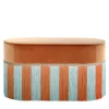 Lorenza Bozzoli Couture Benches<Orange velvet with Light Blue and Orange fringes bench