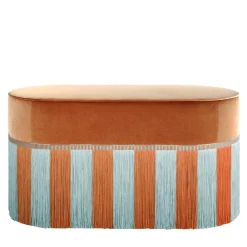 Lorenza Bozzoli Couture Benches<Orange velvet with Light Blue and Orange fringes bench