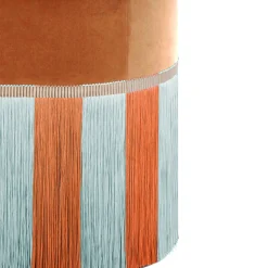 Lorenza Bozzoli Couture Benches<Orange velvet with Light Blue and Orange fringes bench