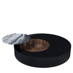 Visionnaire Coffee Tables<Orbital Lacquered Black Wood With Marble Tray Round Coffe Table