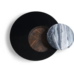 Visionnaire Coffee Tables<Orbital Lacquered Black Wood With Marble Tray Round Coffe Table