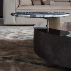 Visionnaire Coffee Tables<Orbital Lacquered Black Wood With Marble Tray Round Coffe Table