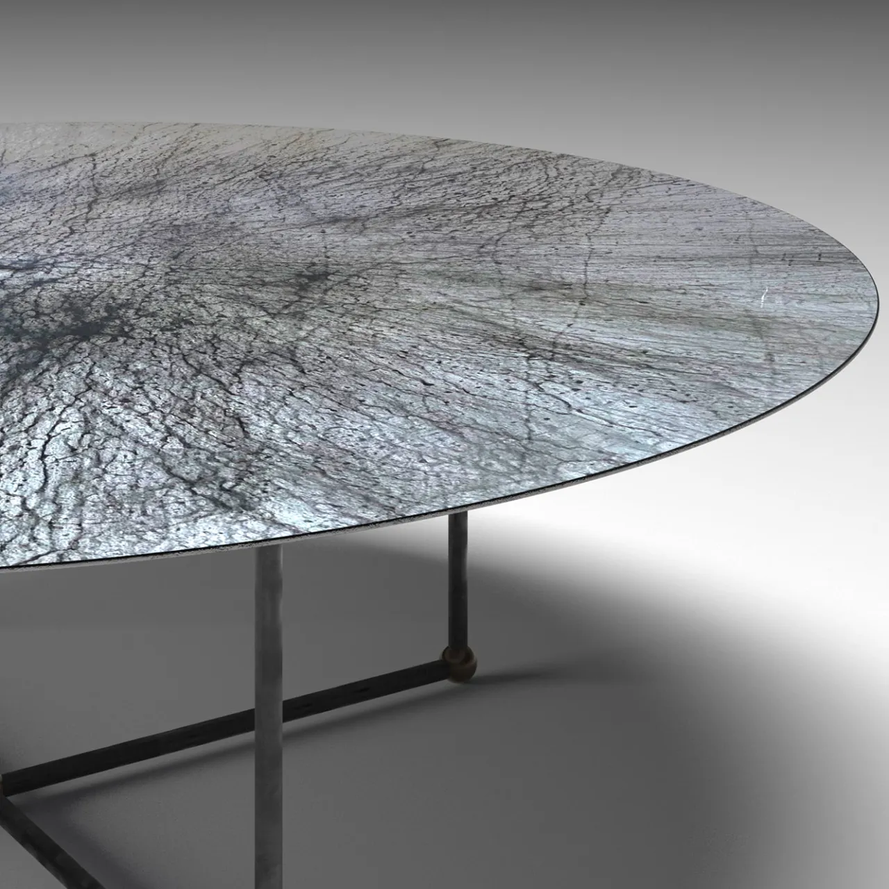 Renzo Serafini Coffee Tables<Otto/Quarti Round Gray Steel Coffee Table with LED Light