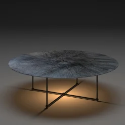Renzo Serafini Coffee Tables<Otto/Quarti Round Gray Steel Coffee Table with LED Light