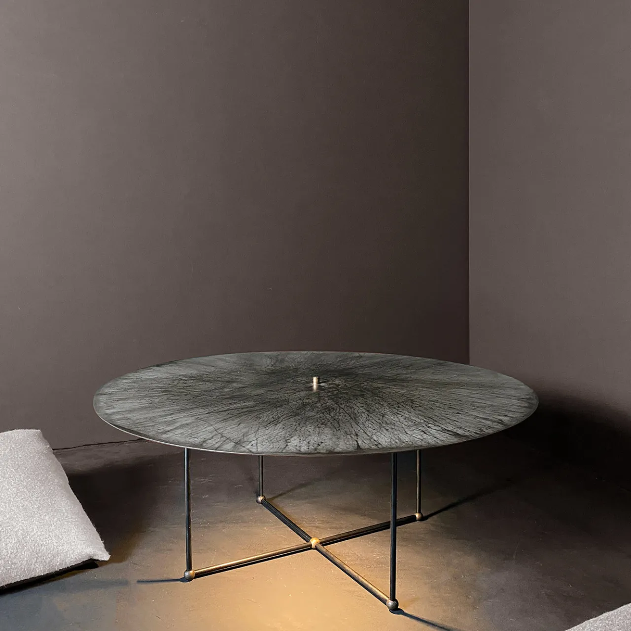 Renzo Serafini Coffee Tables<Otto/Quarti Round Gray Steel Coffee Table with LED Light