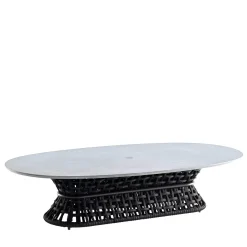 Giorgio Collection Outdoor Coffee Tables<Outdoor Black Oval Cocktail Table With Stone Top
