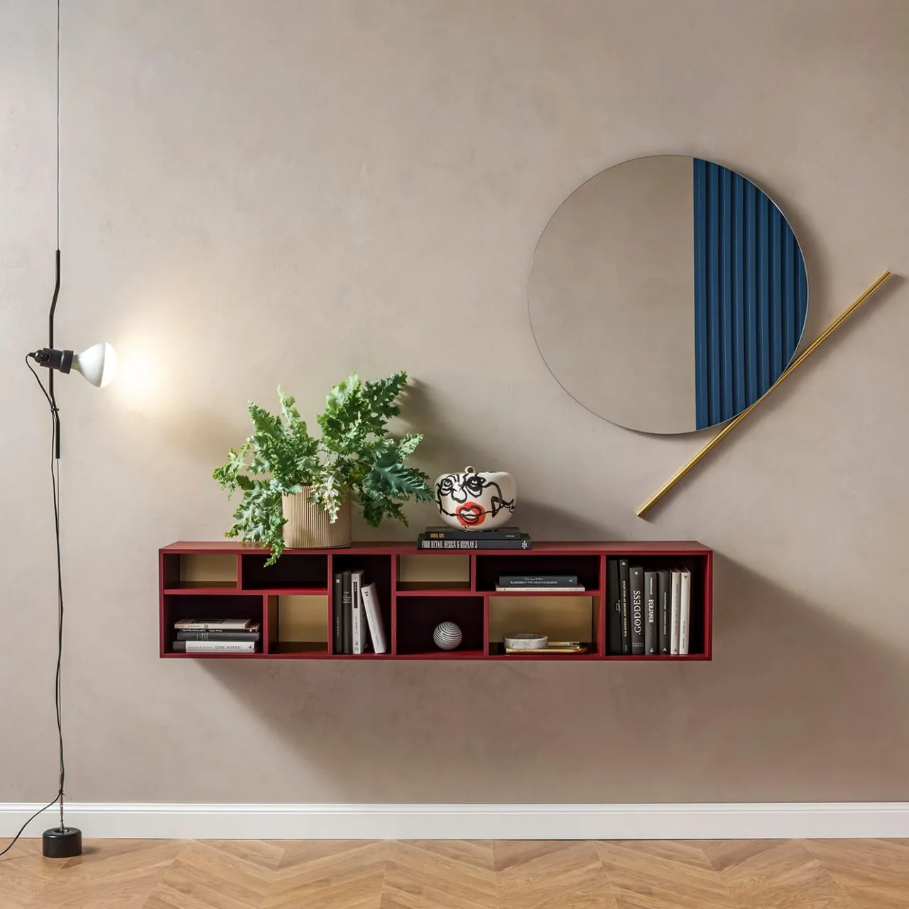 Morica Design Bookcases<Pangea Large Marsala-Red & Brass Wall Unit