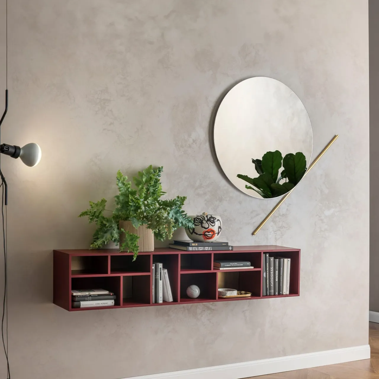 Morica Design Bookcases<Pangea Large Marsala-Red & Brass Wall Unit