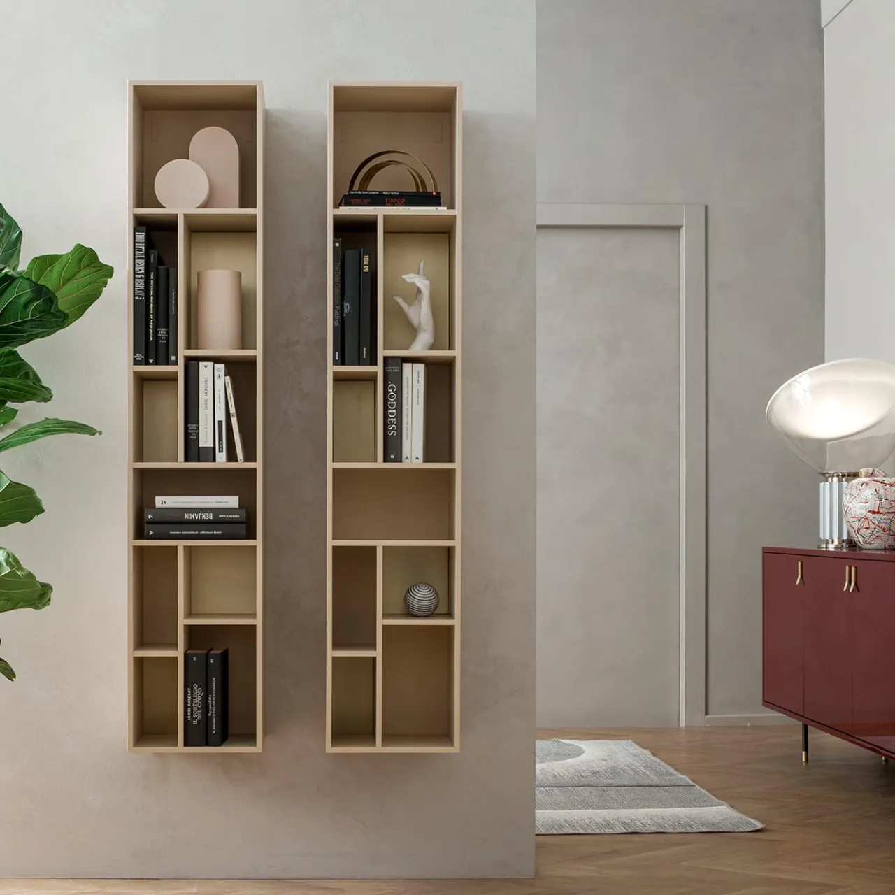 Morica Design Bookcases<Pangea Large Powder-Pink & Brass Wall Unit