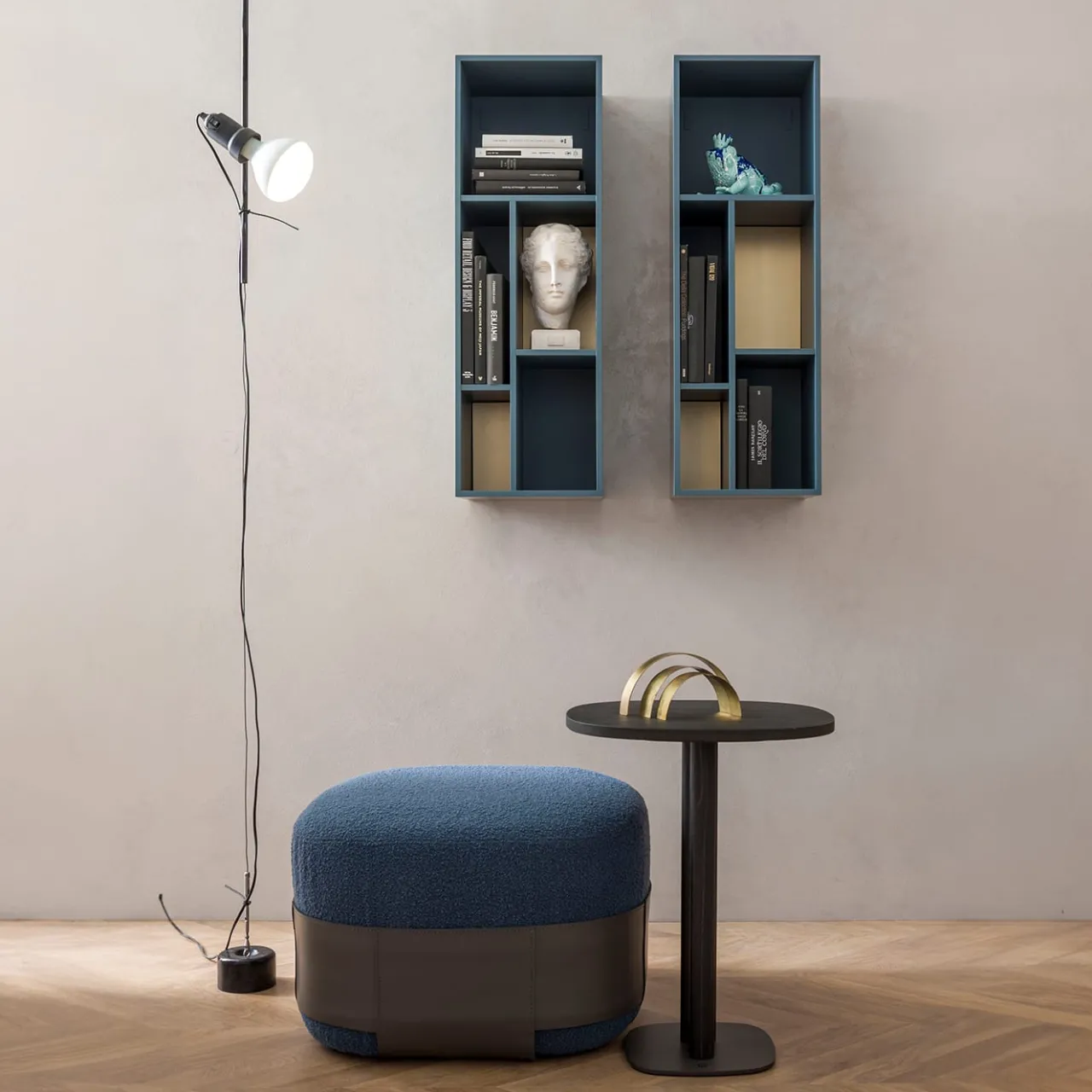 Morica Design Bookcases<Pangea Light-Blue & Brass Wall Unit