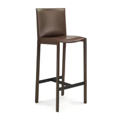 Enrico Pellizzoni Bar Stools<Pasqualina Brown Leather Counter Stool by Grassi&Bianchi