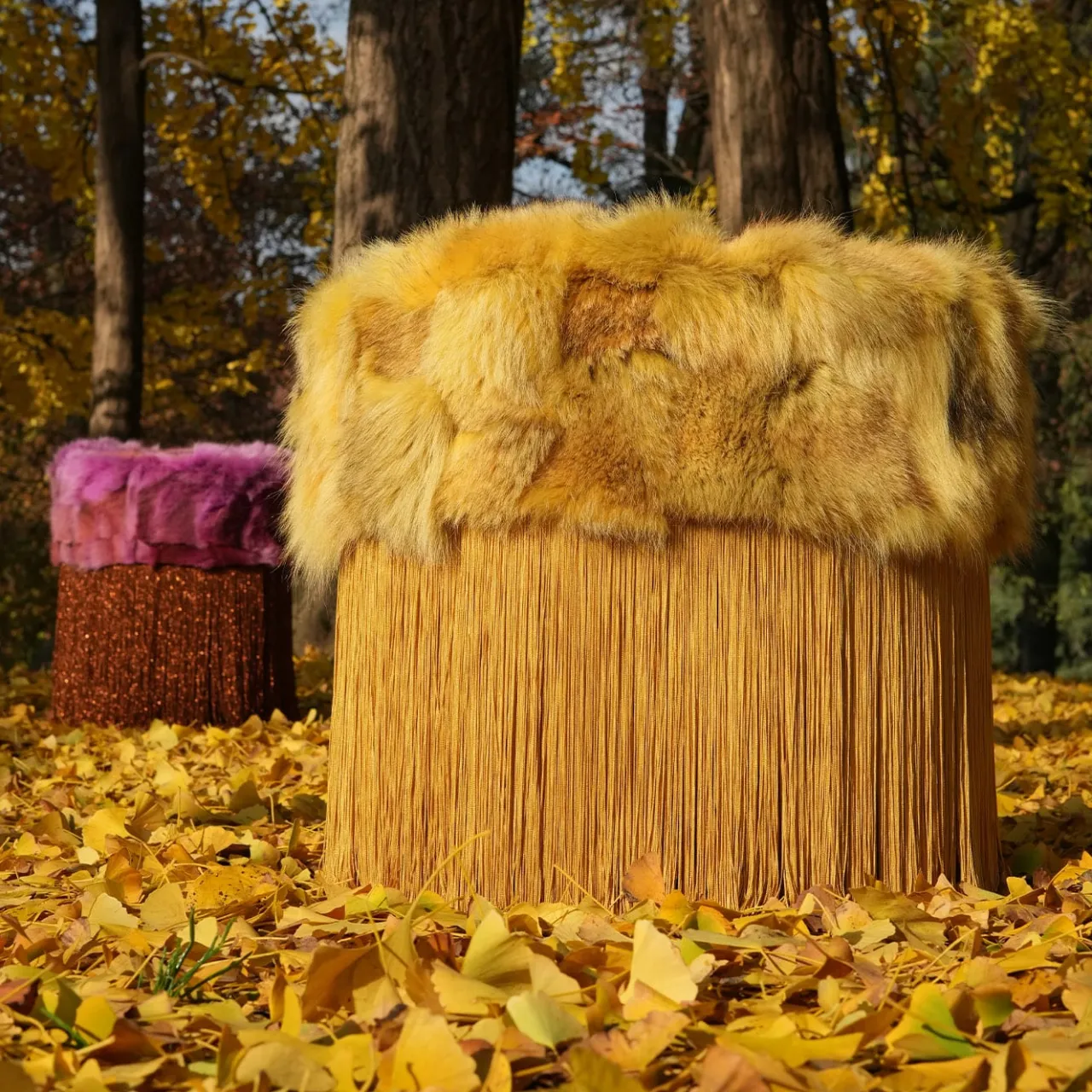 Lorenza Bozzoli Couture Ottomans & Poufs<Patchwork Yellow Pouf by Lorenza Bozzoli
