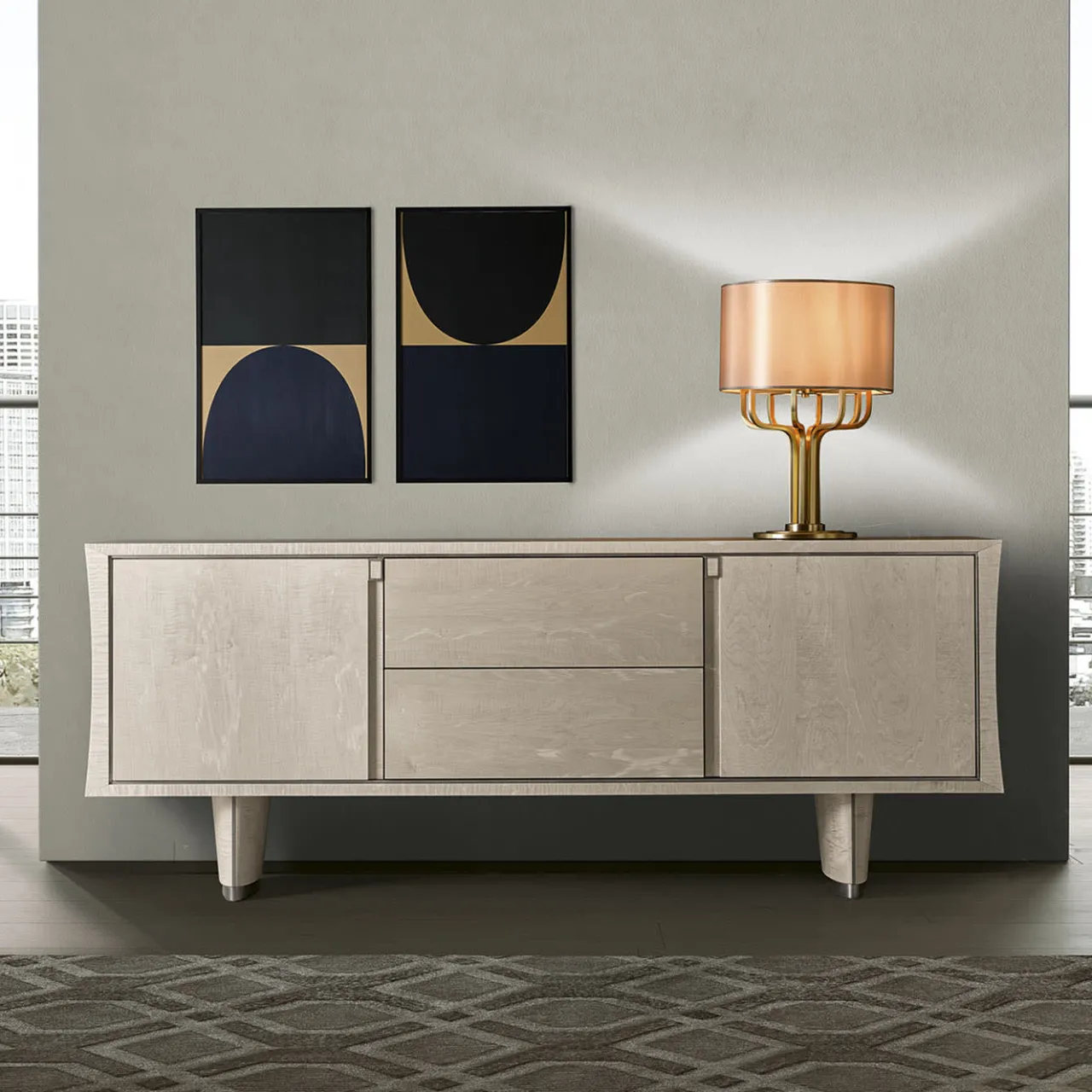 Franco Bianchini Sideboards Buffets<Pearl Sideboard in Sicomoro Frisè with Matte Lacquer