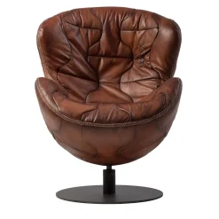 Mantellassi 1926 Armchairs<Pelè hand-patinated brown Crust leather swivel armchair