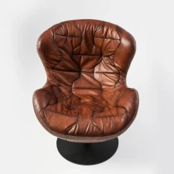 Mantellassi 1926 Armchairs<Pelè hand-patinated brown Crust leather swivel armchair