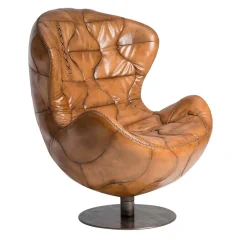 Mantellassi 1926 Armchairs<Pelè hand-patinated light brown Crust leather swivel armchair