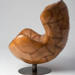 Mantellassi 1926 Armchairs<Pelè hand-patinated light brown Crust leather swivel armchair