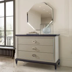 LCI_DECORA Dressers<Penthouse Gray Lacquered Dresser with Chrome Details